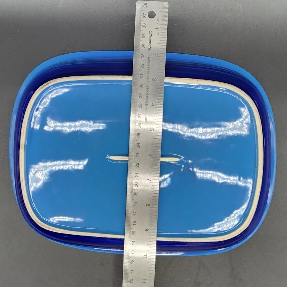 Unbranded Blue  Rectangular Casserole Dish Lidded Stoneware Non-stick Coating